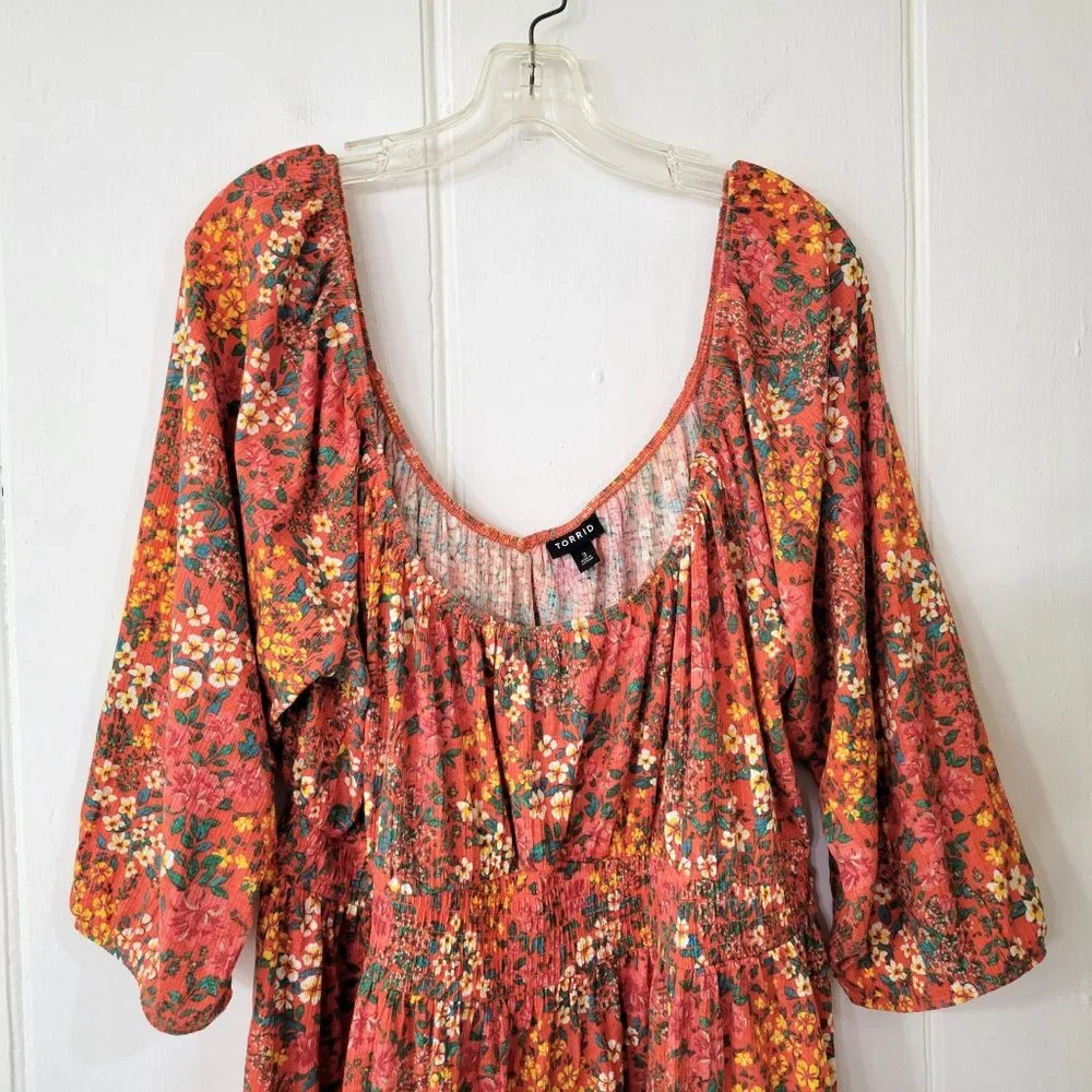 Torrid Orange Floral Peasant Blouse - Picture 3 of 4